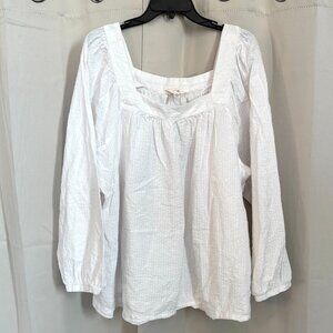 Terra Sky‎ Womens Top Size 2X White Milkmaid Puff Sleeve Coquette Cottage 18333